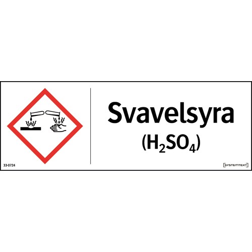 Skylt CLP svavelsyra (H2SO4)