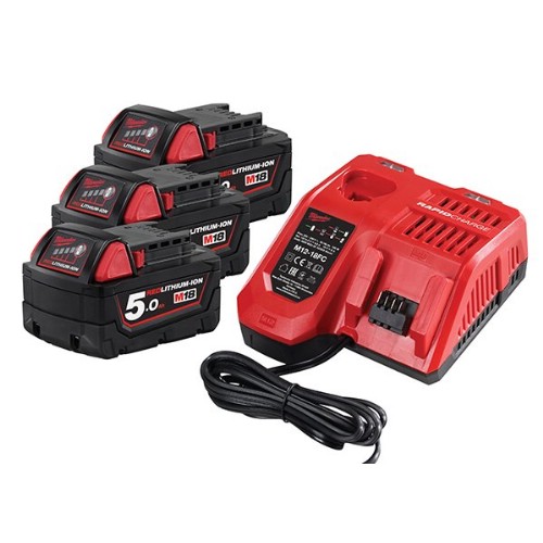 Laddare- och batteripaket MILWAUKEE 3x18 V 5,0 Ah Li-Ion