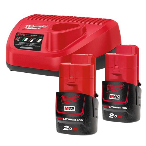 Laddare- och batteripaket MILWAUKEE 2x12 V 2,0 Ah Li-Ion
