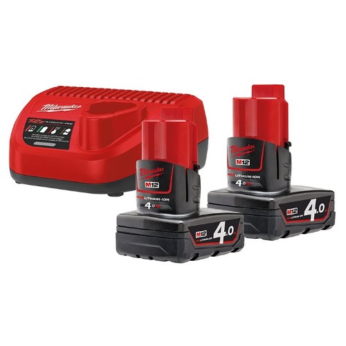 Laddare- och batteripaket MILWAUKEE 2x12 V 4,0 Ah Li-Ion