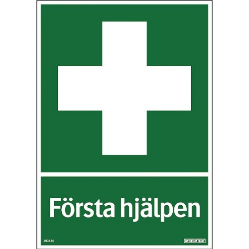 Skylt första hjälpen dubbelsidig