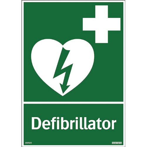 Skylt defibrillator självhäftande