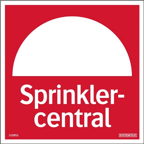 Skylt sprinklercentral Reflex