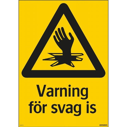Skylt varning för svag is