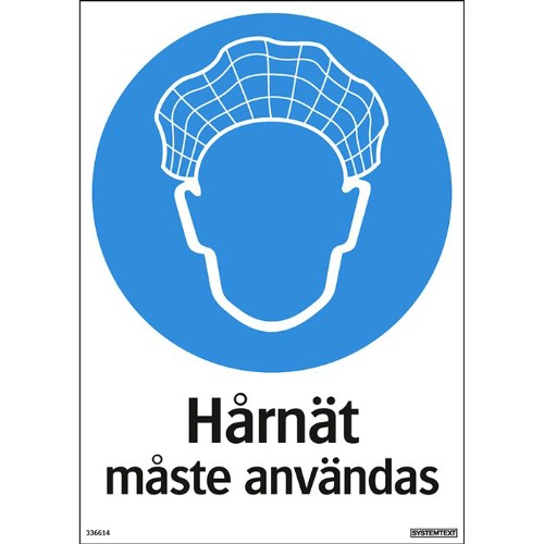 Skylt påbud hårnät måste användas